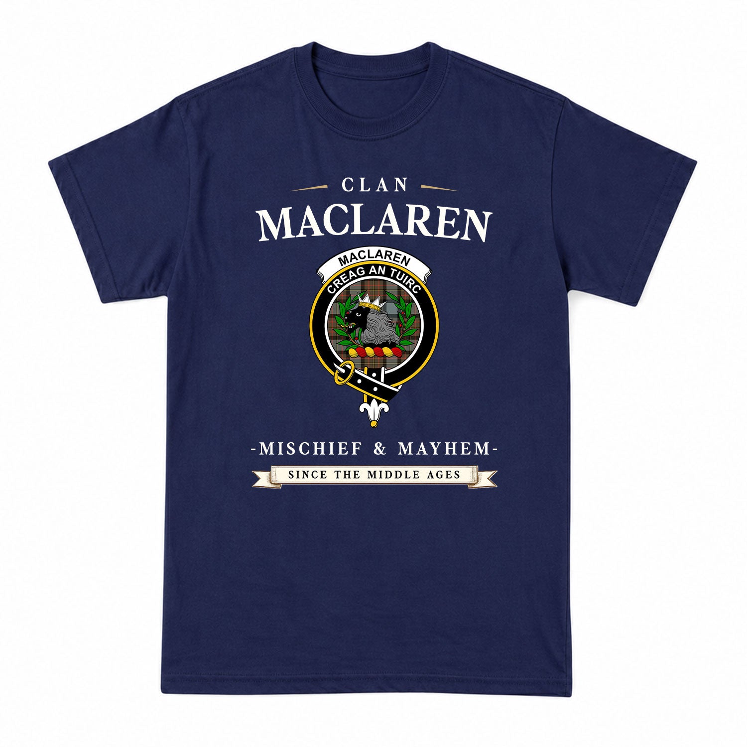 MacLaren Weathered Tartan Crest Mischief and Mayhem T-shirt