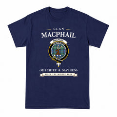 MacPhail Hunting Ancient Tartan Crest Mischief and Mayhem T-shirt