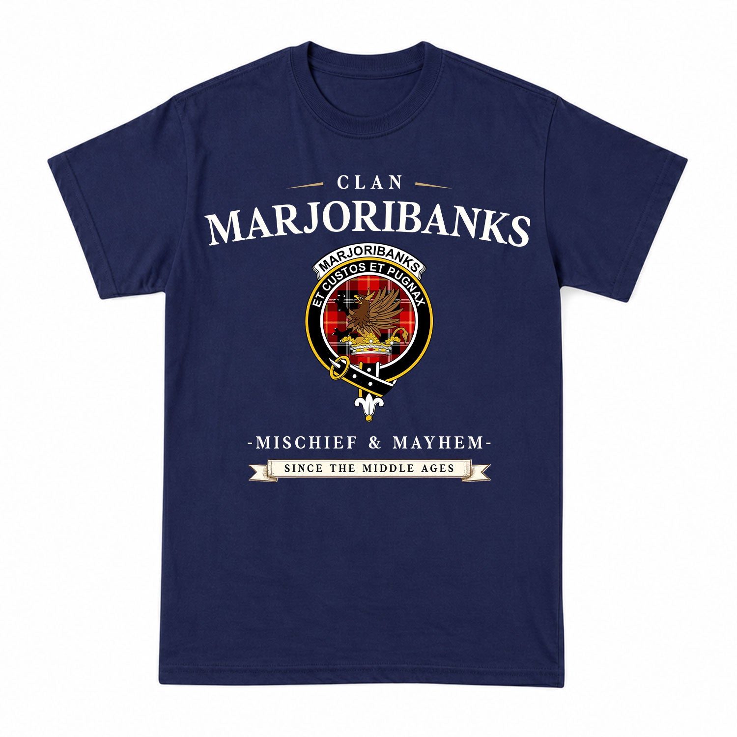 Marjoribanks Tartan Crest Mischief and Mayhem T-shirt