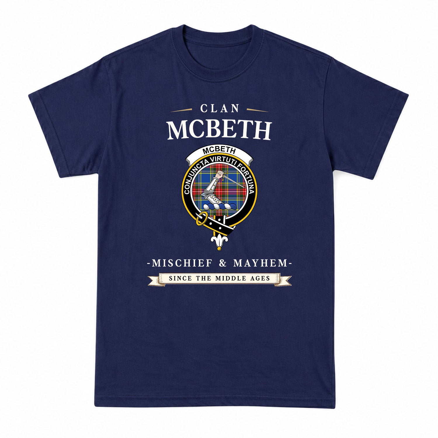 McBeth Modern Tartan Crest Mischief and Mayhem T-shirt