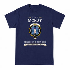 McKay Blue Tartan Crest Mischief and Mayhem T-shirt