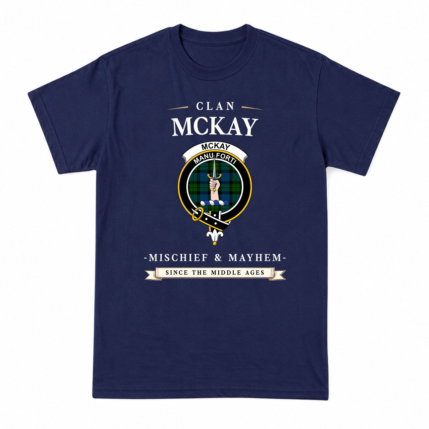 McKay Modern Tartan Crest Mischief and Mayhem T-shirt