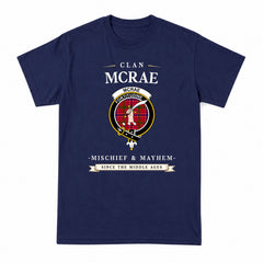McRae Modern Tartan Crest Mischief and Mayhem T-shirt