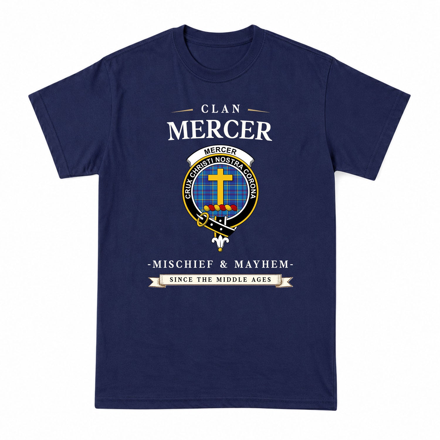Mercer Modern Tartan Crest Mischief and Mayhem T-shirt
