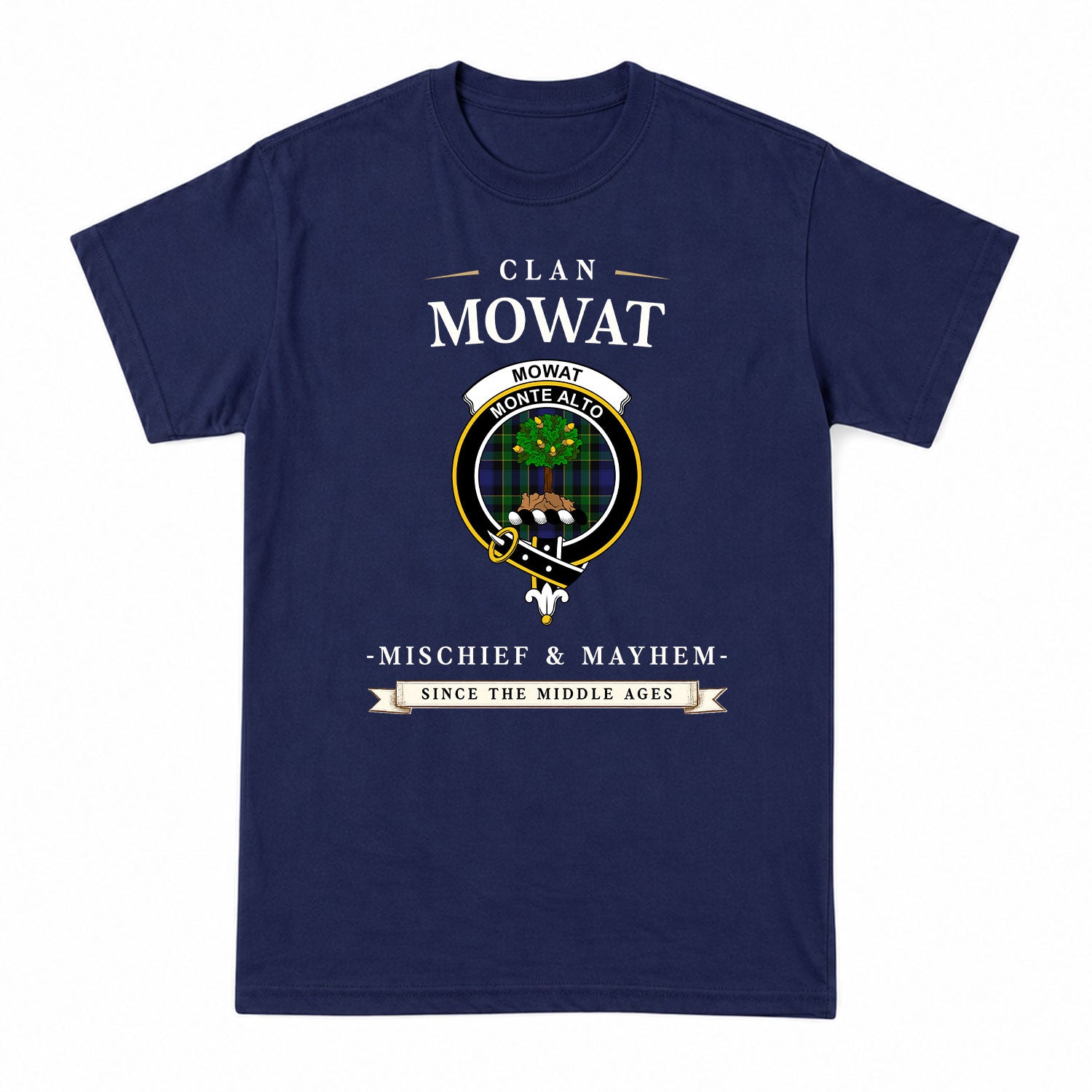 Mowat Modern Tartan Crest Mischief and Mayhem T-shirt