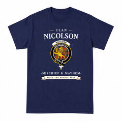 Nicolson Ancient Tartan Crest Mischief and Mayhem T-shirt
