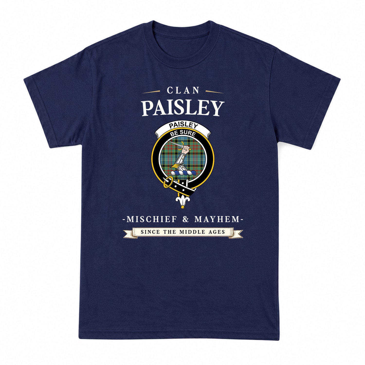 Paisley District Tartan Crest Mischief and Mayhem T-shirt