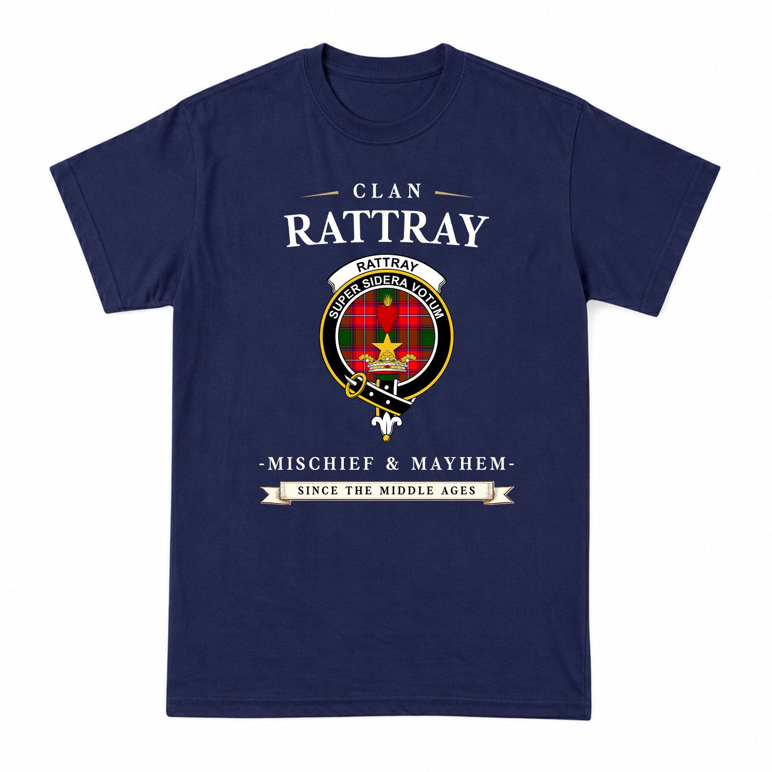 Rattray Modern Tartan Crest Mischief and Mayhem T-shirt