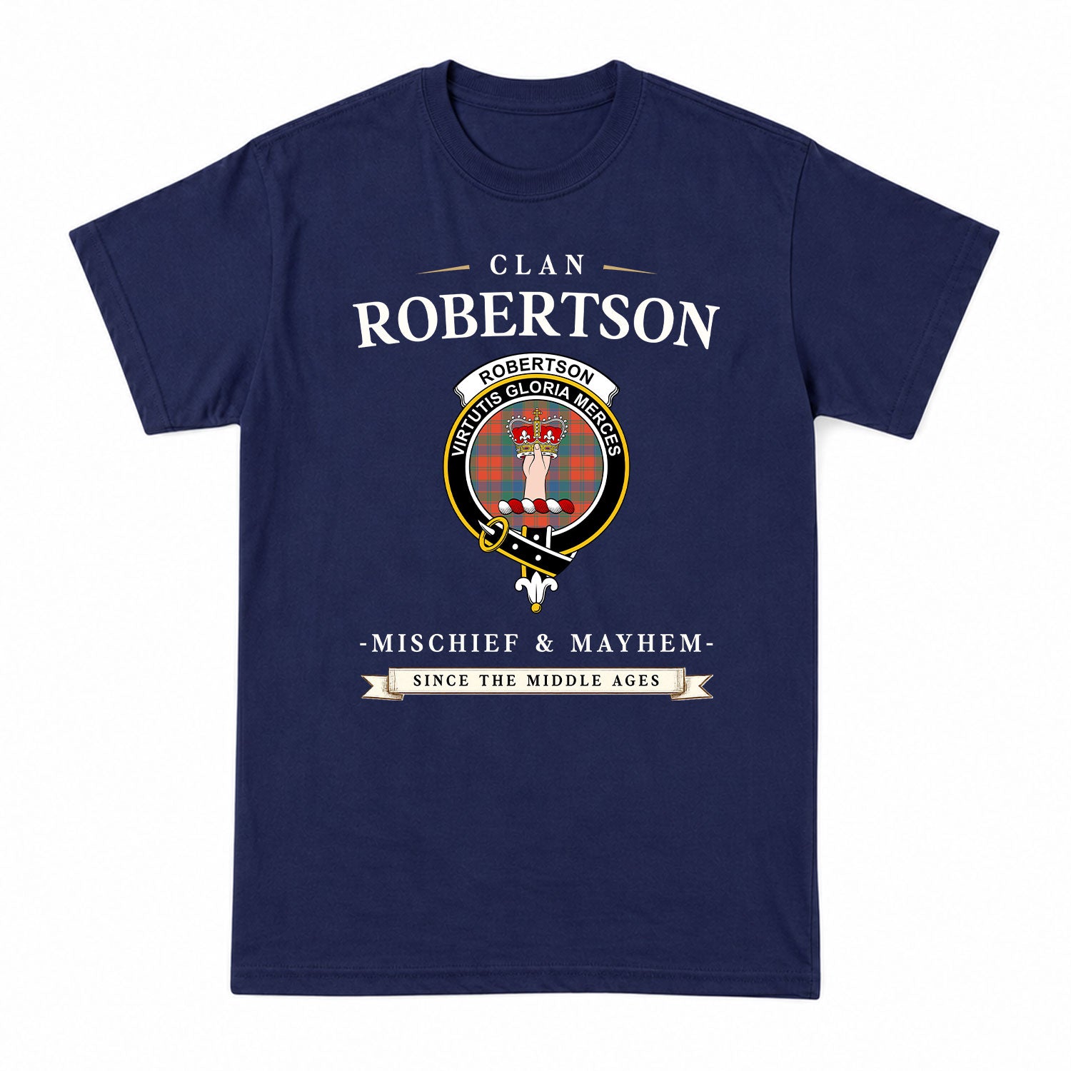 Robertson Ancient Tartan Crest Mischief and Mayhem T-shirt