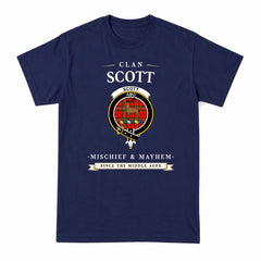 Scott Modern Tartan Crest Mischief and Mayhem T-shirt