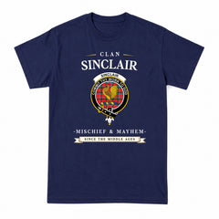 Sinclair Modern Tartan Crest Mischief and Mayhem T-shirt