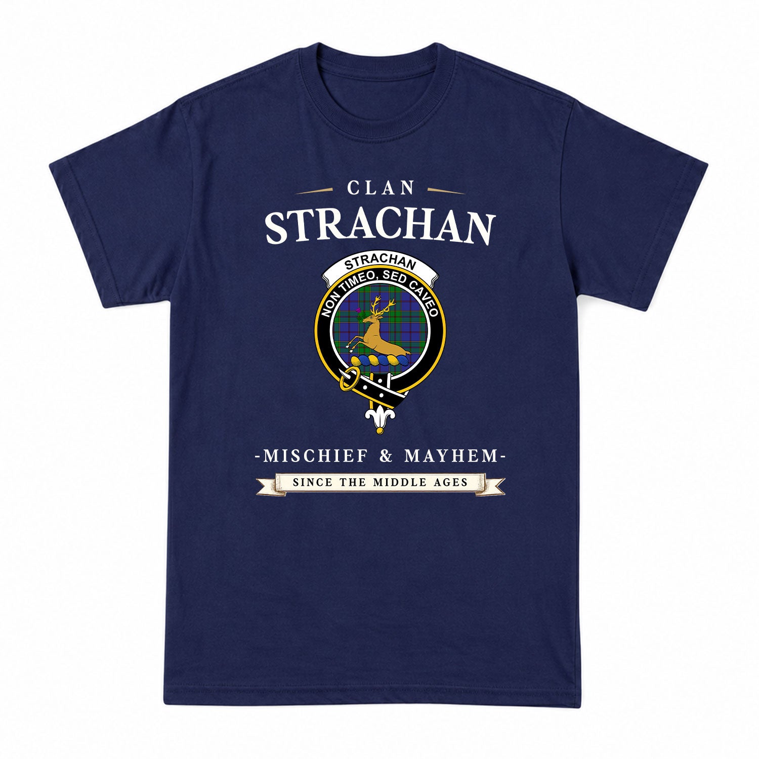 Strachan Tartan Crest Mischief and Mayhem T-shirt