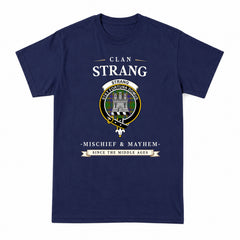 Strang (or Strange) Tartan Crest Mischief and Mayhem T-shirt