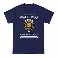 Wauchope (or Waugh) Tartan Crest Mischief and Mayhem T-shirt