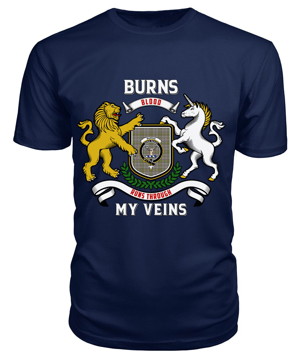 Burns Tartan Crest 2D T-shirt - Blood Runs Through My Veins Style