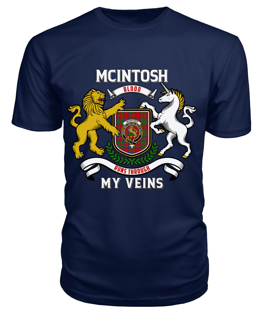 McIntosh Modern Tartan Crest 2D T-shirt - Blood Runs Through My Veins Style