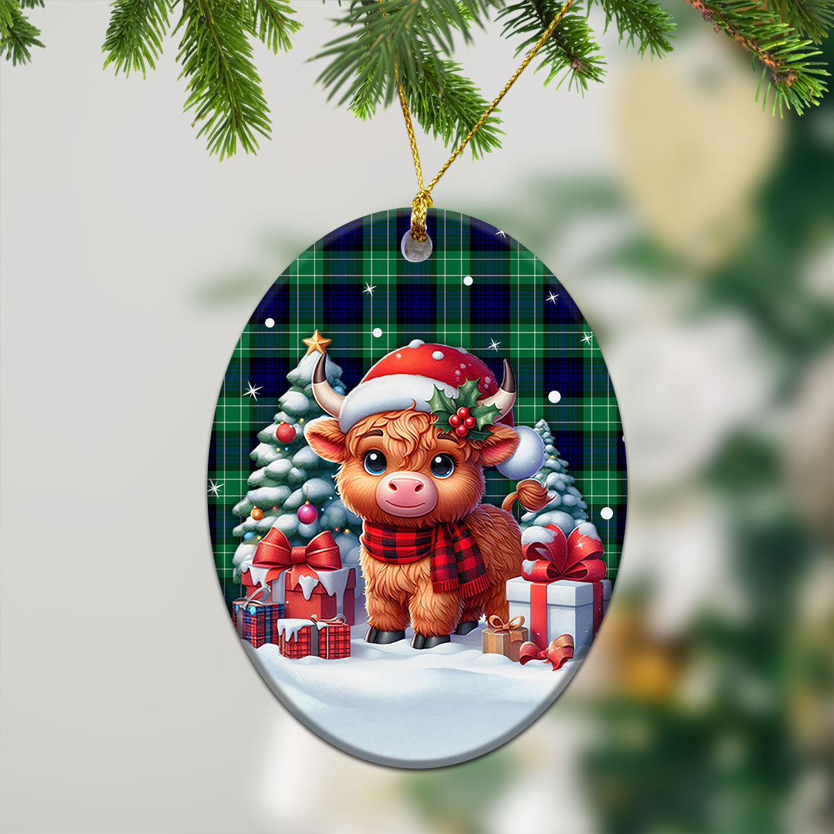 Abercrombie Tartan Christmas Ceramic Ornament - Highland Cow Winter Style