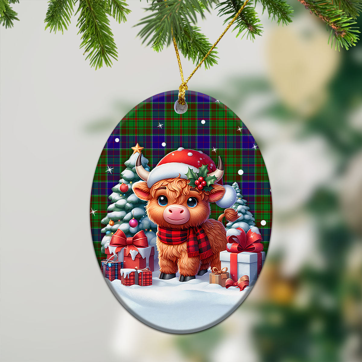 Adam Tartan Christmas Ceramic Ornament - Highland Cow Winter Style