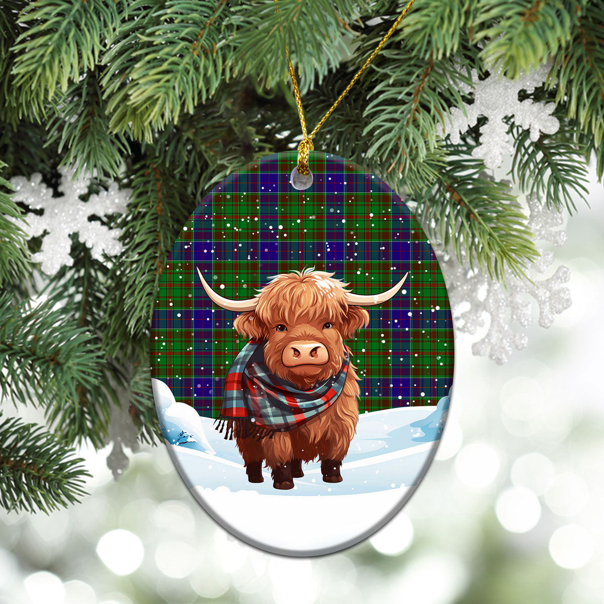 Adam Tartan Christmas Ceramic Ornament - Highland Cows Snow Style