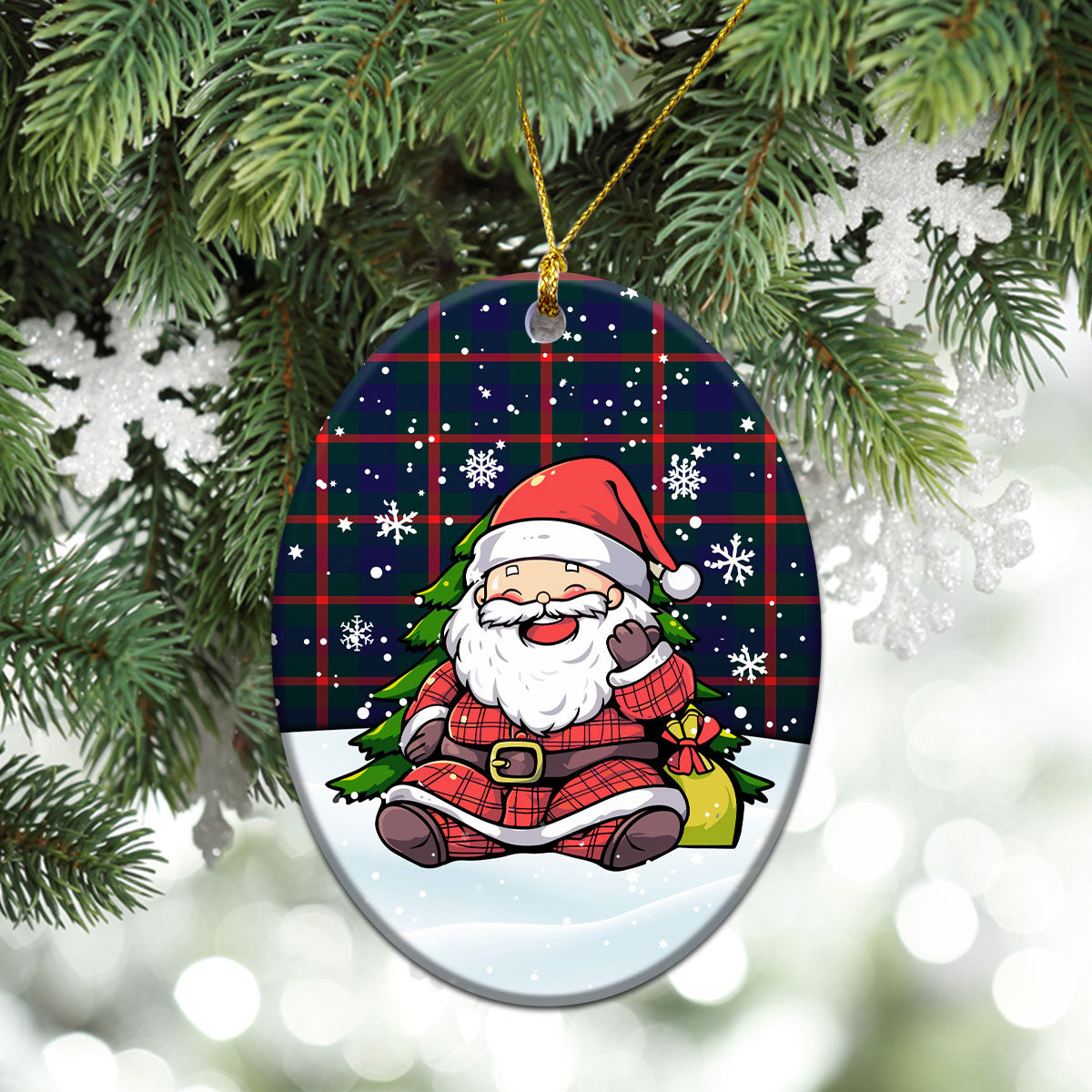 Agnew Modern Tartan Christmas Ceramic Ornament - Scottish Santa Style