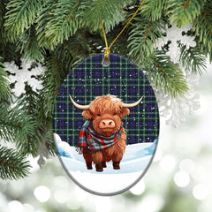 Allardice Tartan Christmas Ceramic Ornament - Highland Cows Snow Style