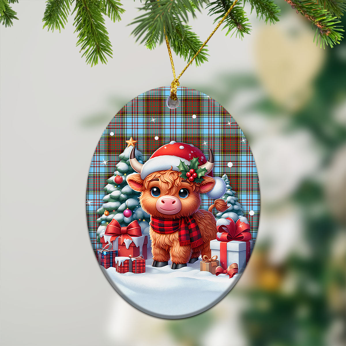 Anderson Ancient Tartan Christmas Ceramic Ornament - Highland Cow Winter Style