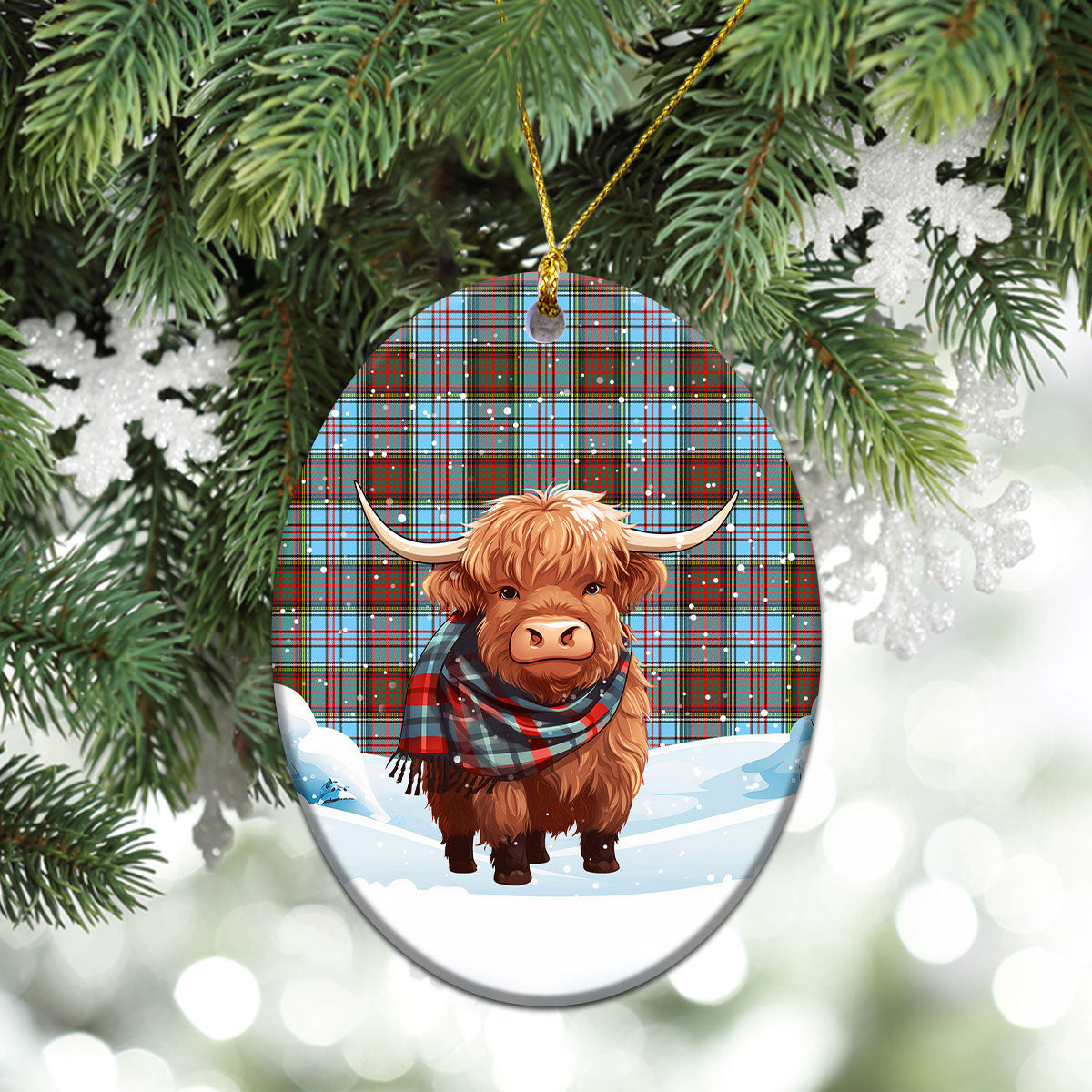 Anderson Ancient Tartan Christmas Ceramic Ornament - Highland Cows Snow Style