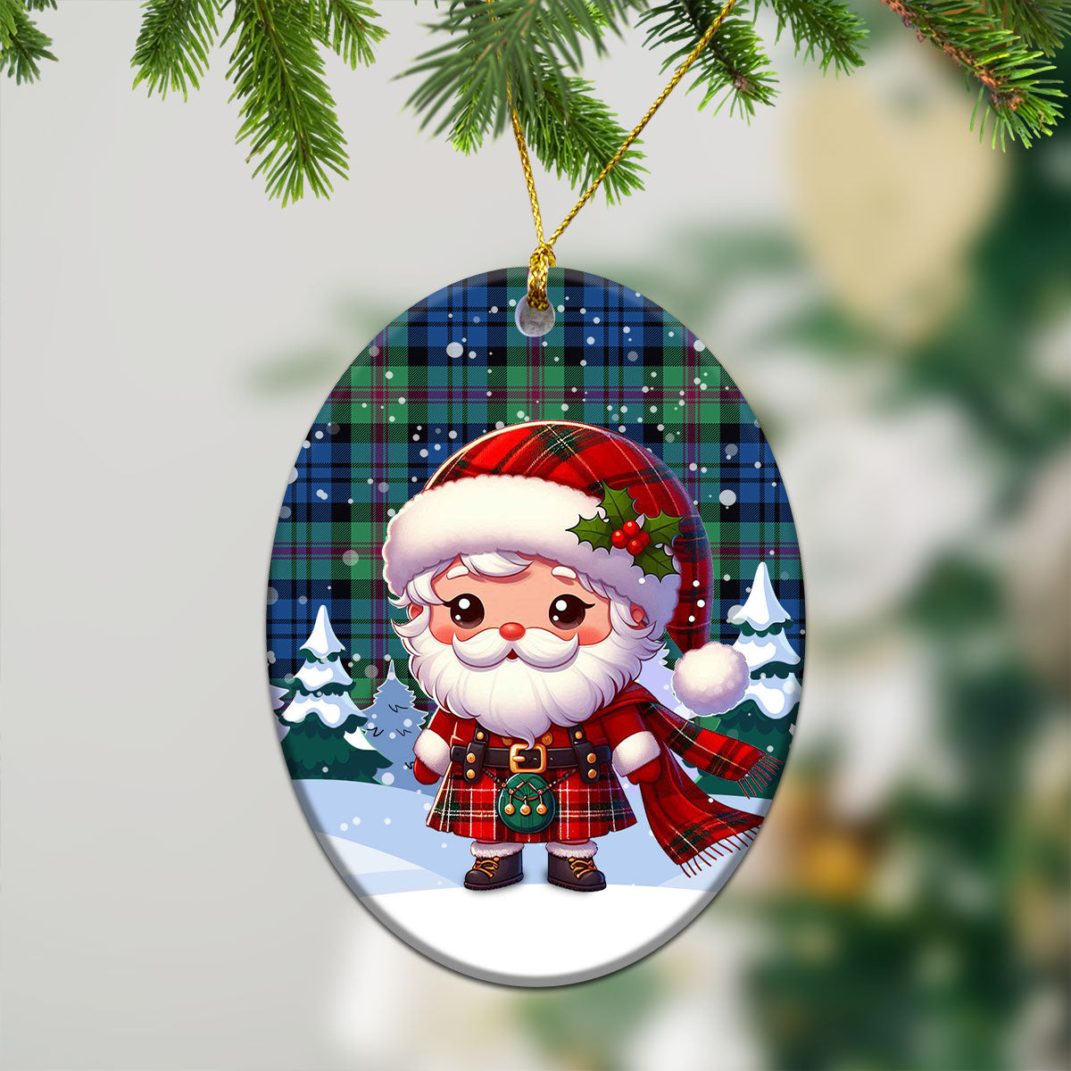 Baird Ancient Tartan Christmas Ceramic Ornament - Santa Claus In Kilt Style