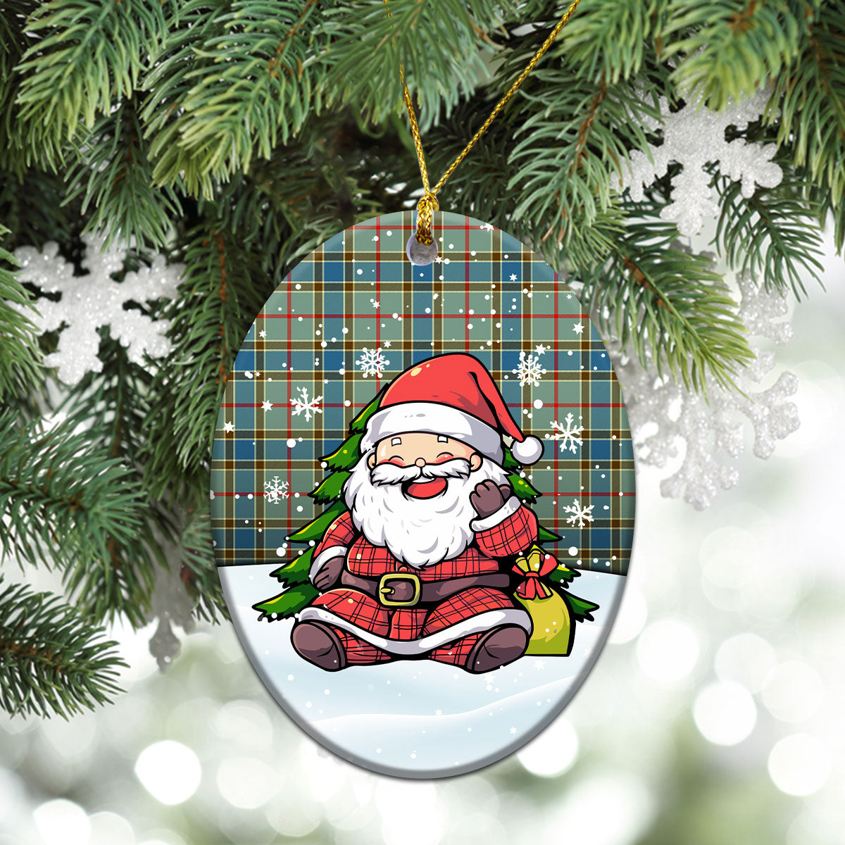 Balfour Blue Tartan Christmas Ceramic Ornament - Scottish Santa Style