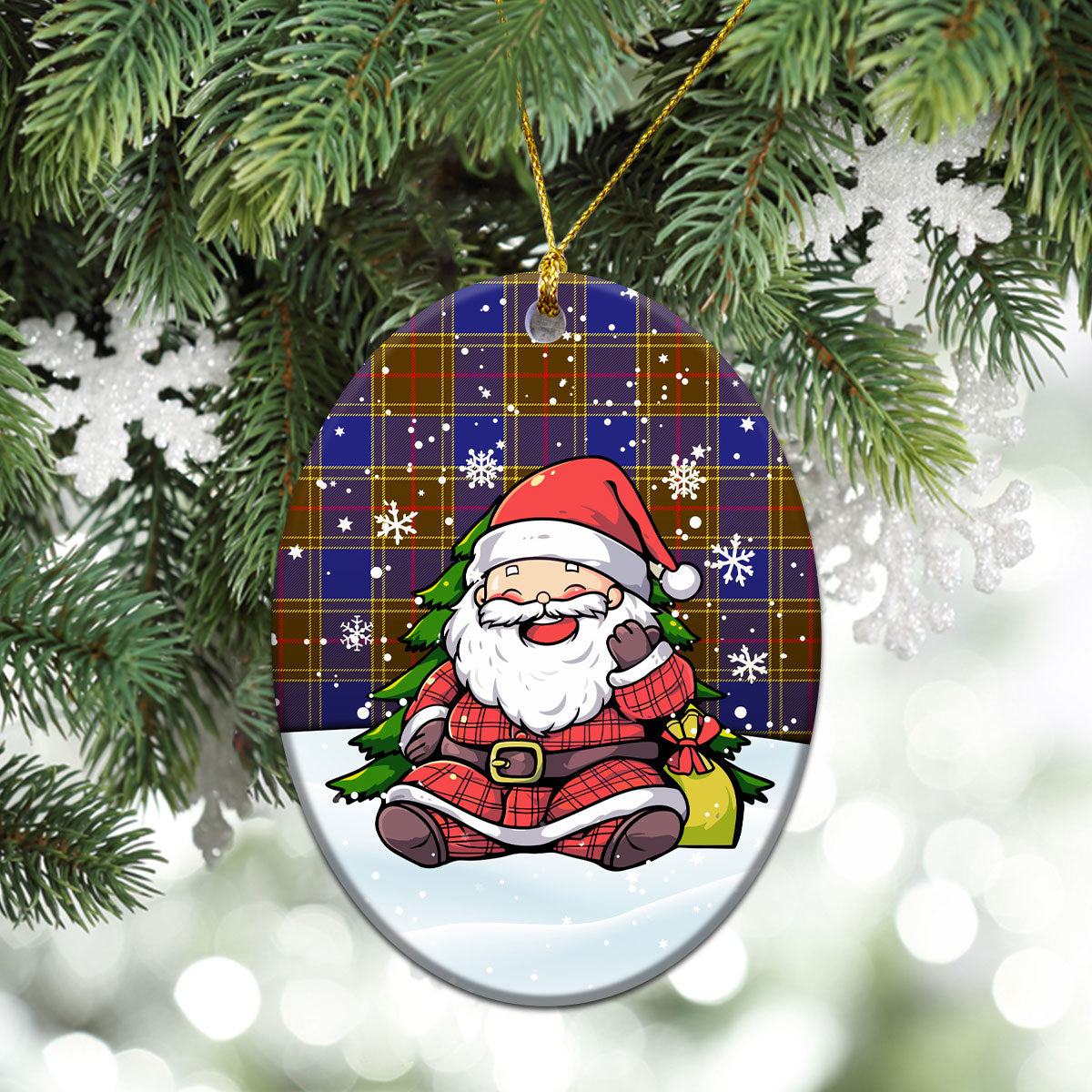 Balfour Modern Tartan Christmas Ceramic Ornament - Scottish Santa Style