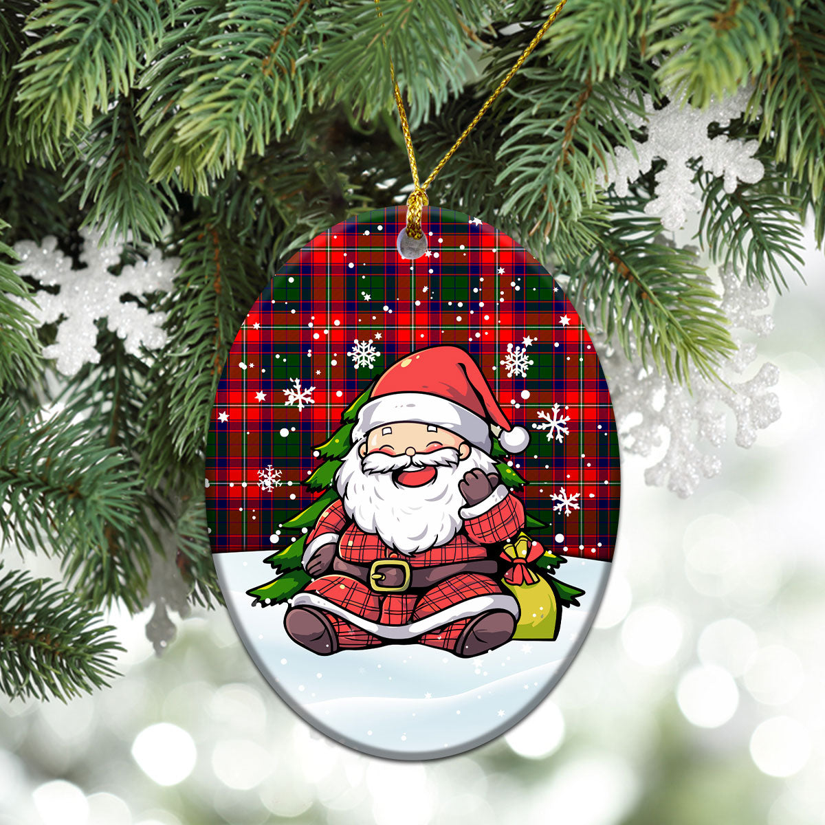 Belshes Tartan Christmas Ceramic Ornament - Scottish Santa Style