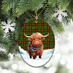 Bisset Tartan Christmas Ceramic Ornament - Highland Cows Snow Style