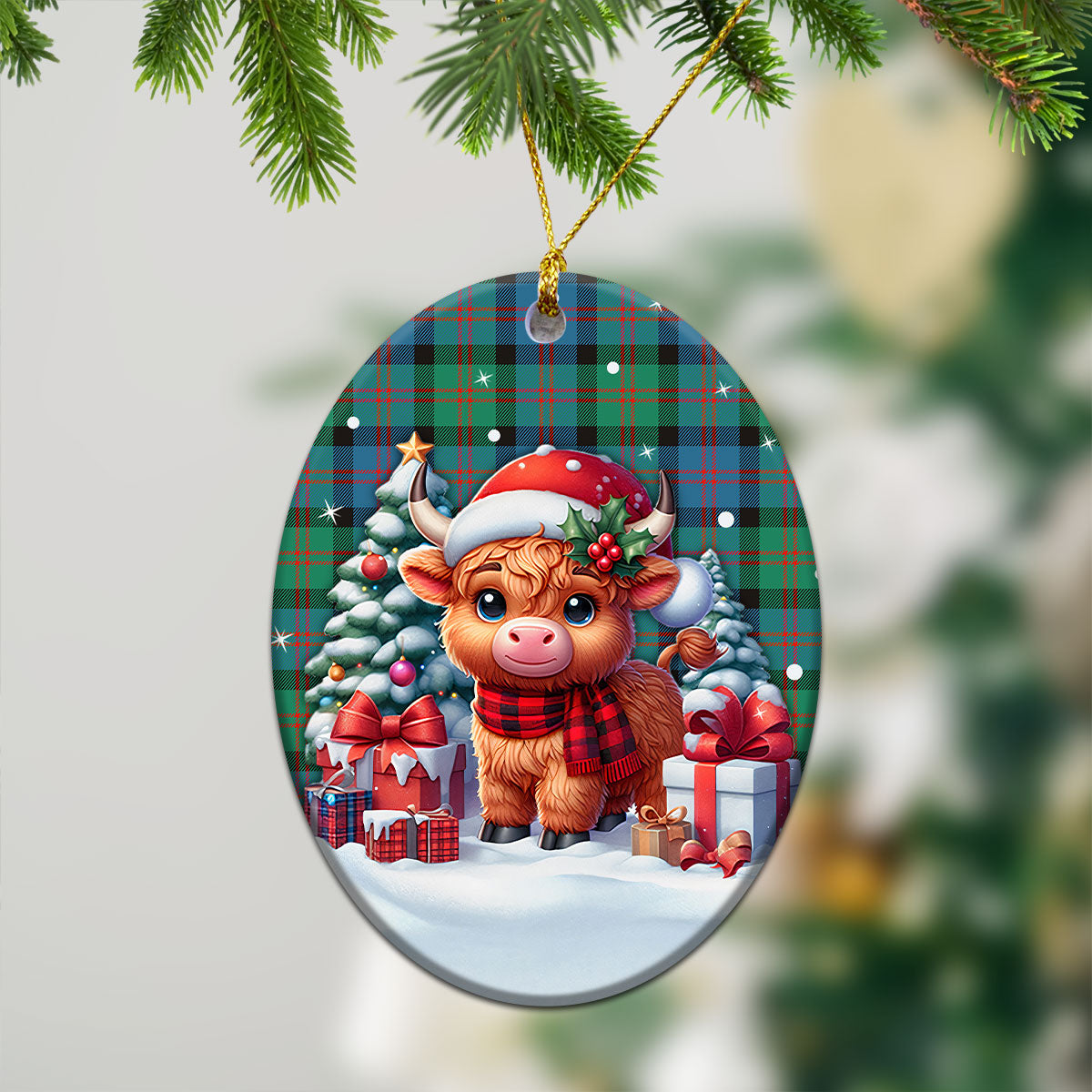 Blair Ancient 01 Tartan Christmas Ceramic Ornament - Highland Cow Winter Style