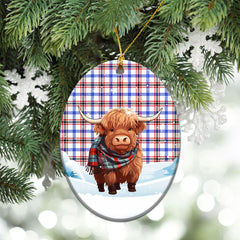 Boswell Modern Tartan Christmas Ceramic Ornament - Highland Cows Snow Style