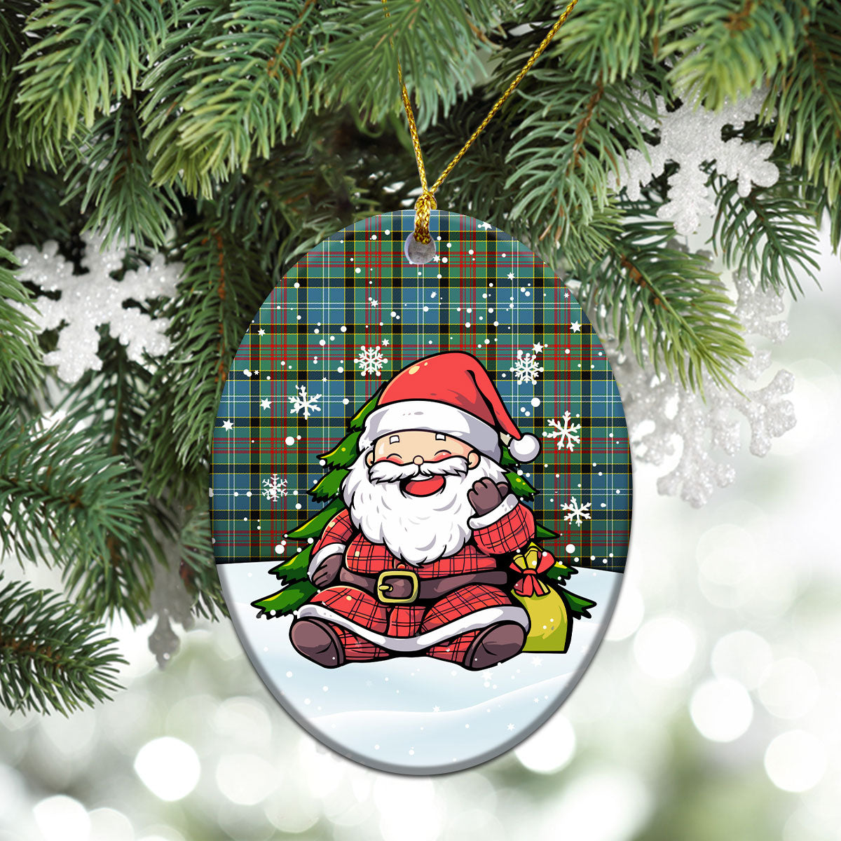 Brisbane Tartan Christmas Ceramic Ornament - Scottish Santa Style