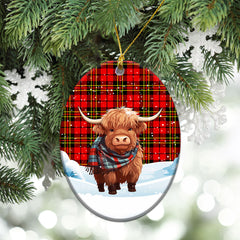 Brodie Modern Tartan Christmas Ceramic Ornament - Highland Cows Snow Style