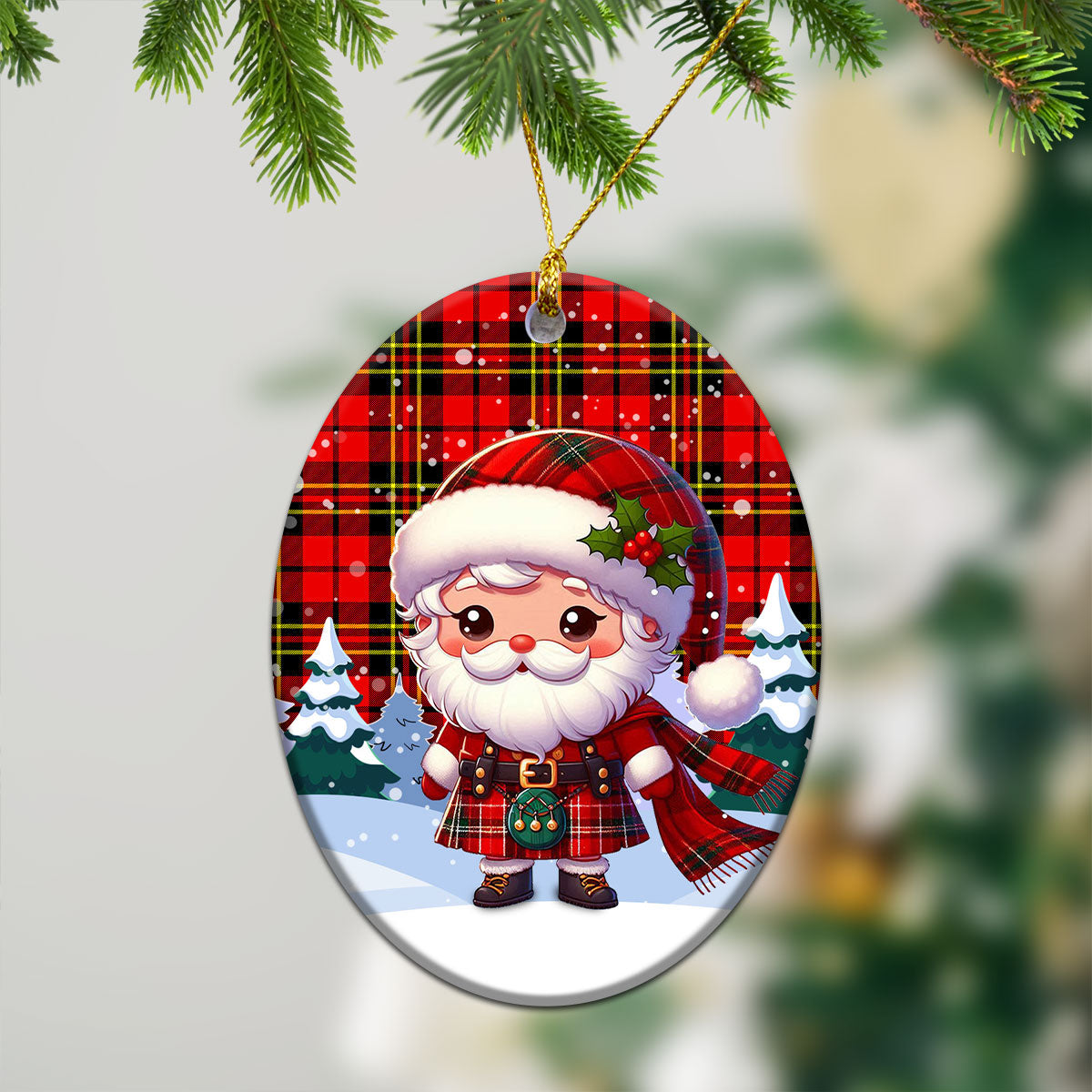 Brodie Modern Tartan Christmas Ceramic Ornament - Santa Claus In Kilt Style