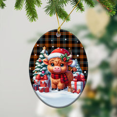 Brown Ancient Tartan Christmas Ceramic Ornament - Highland Cow Winter Style