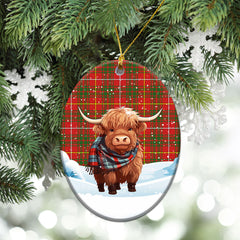 Bruce Modern Tartan Christmas Ceramic Ornament - Highland Cows Snow Style