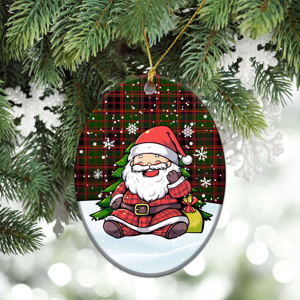 Buchan Modern Tartan Christmas Ceramic Ornament - Scottish Santa Style