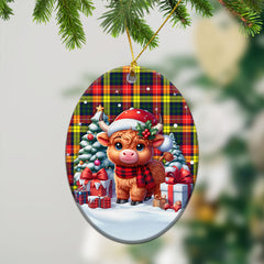 Buchanan Modern Tartan Christmas Ceramic Ornament - Highland Cow Winter Style