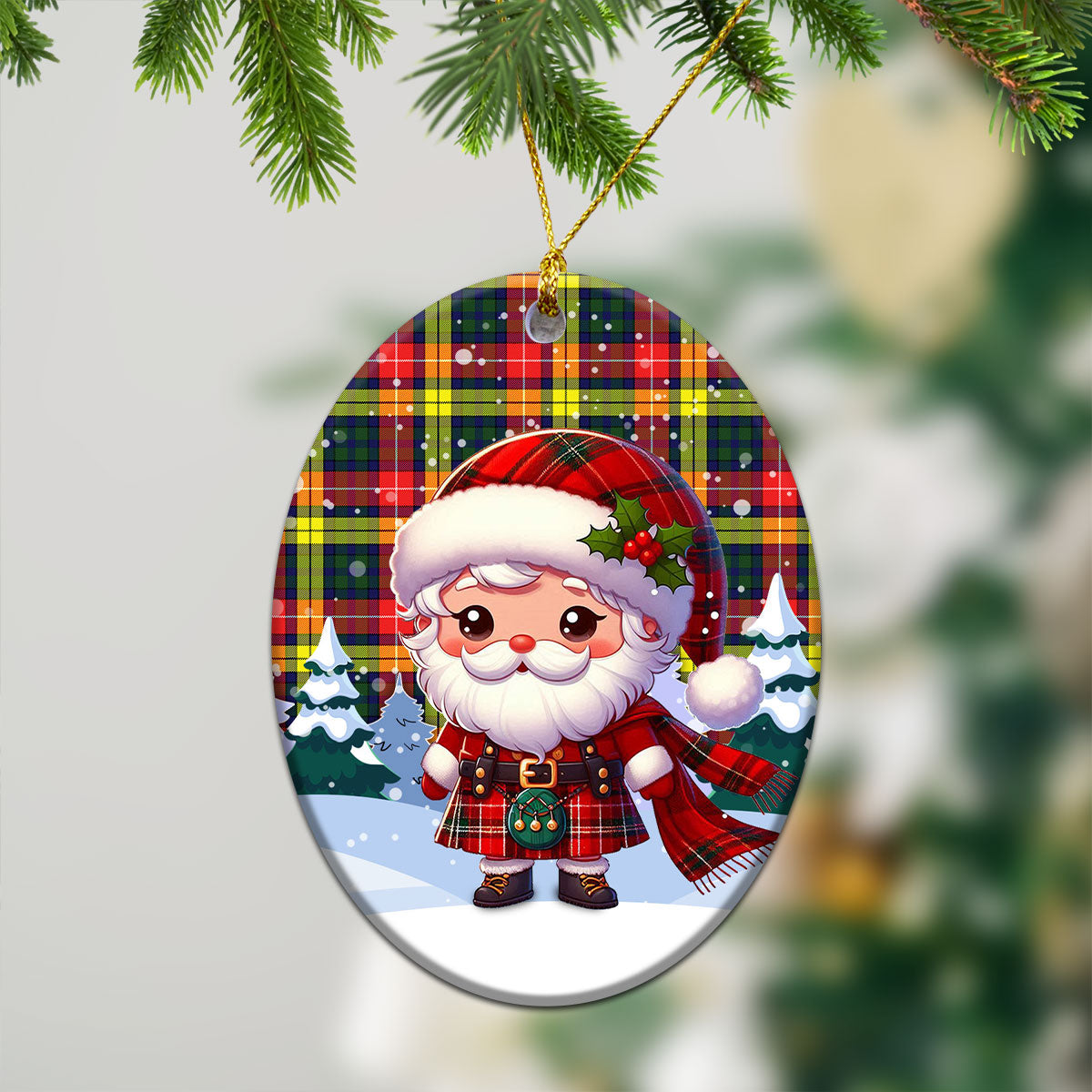 Buchanan Modern Tartan Christmas Ceramic Ornament - Santa Claus In Kilt Style