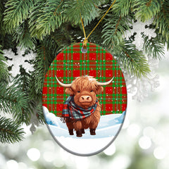 Callander Tartan Christmas Ceramic Ornament - Highland Cows Snow Style