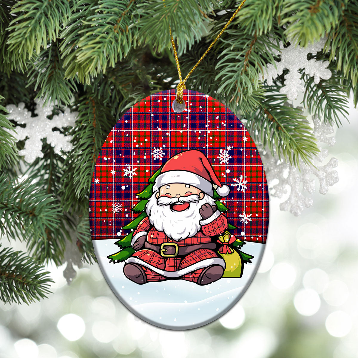 Cameron of Lochiel Modern Tartan Christmas Ceramic Ornament - Scottish Santa Style