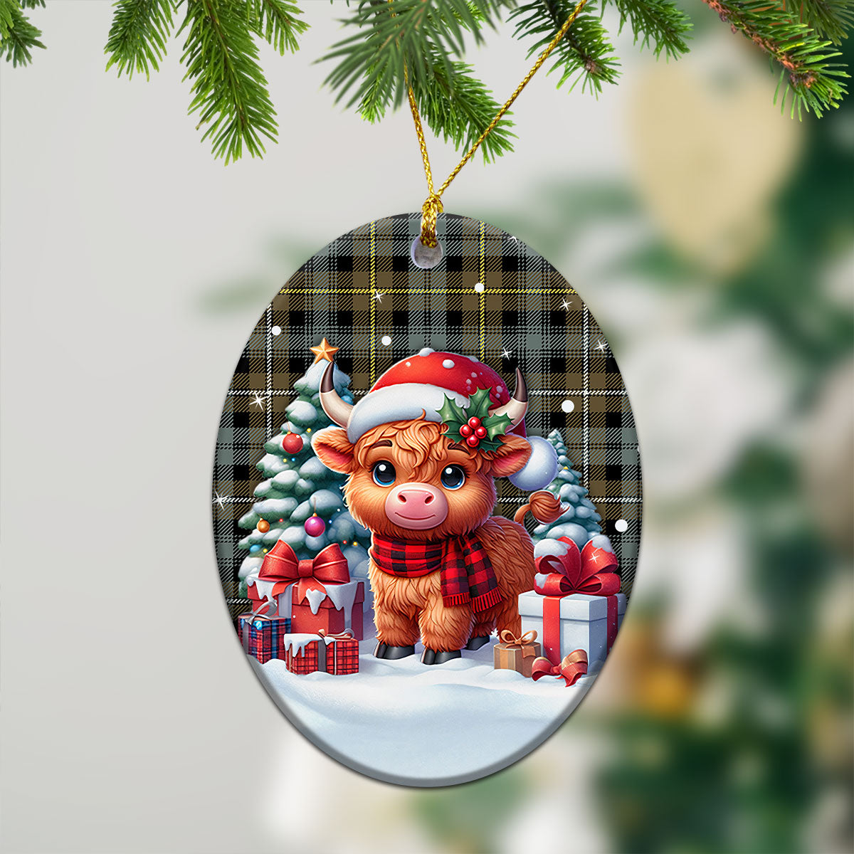 Campbell Argyll Weathered Tartan Christmas Ceramic Ornament - Highland Cow Winter Style