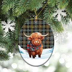 Campbell Argyll Weathered Tartan Christmas Ceramic Ornament - Highland Cows Snow Style