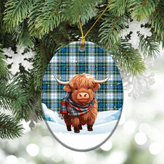 Campbell Dress Ancient Tartan Christmas Ceramic Ornament - Highland Cows Snow Style