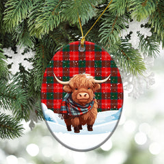 Chisholm Modern Tartan Christmas Ceramic Ornament - Highland Cows Snow Style