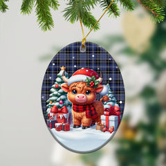 Clark Modern Tartan Christmas Ceramic Ornament - Highland Cow Winter Style