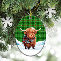 Clephan (or Clephane) Tartan Christmas Ceramic Ornament - Highland Cows Snow Style